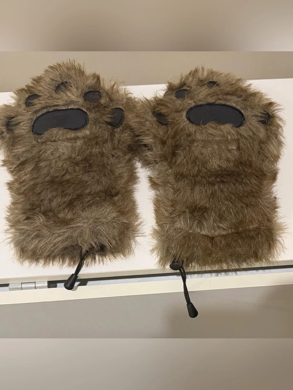 Kids Brown Faux Fur Paw Mittens - Cozy Animal Gloves